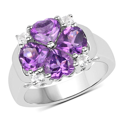 Sterling Silver Amethyst and White Topaz Heart Ring