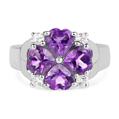 Sterling Silver Amethyst and White Topaz Heart Ring