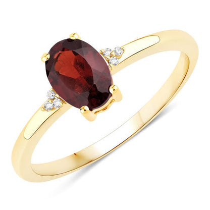 0.87 Carat Genuine Garnet and White Diamond 10K Yellow Gold Ring