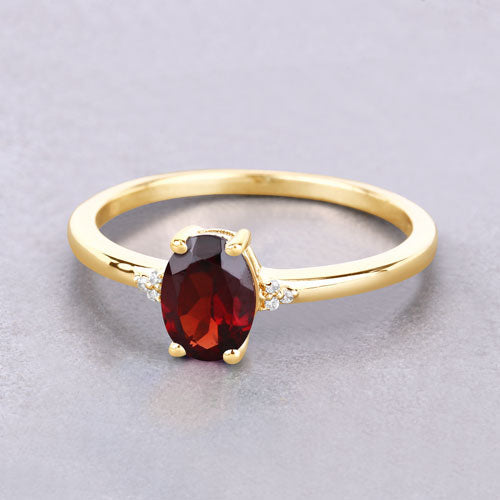 0.87 Carat Genuine Garnet and White Diamond 10K Yellow Gold Ring
