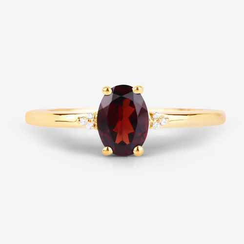 0.87 Carat Genuine Garnet and White Diamond 10K Yellow Gold Ring