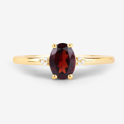 0.87 Carat Genuine Garnet and White Diamond 10K Yellow Gold Ring