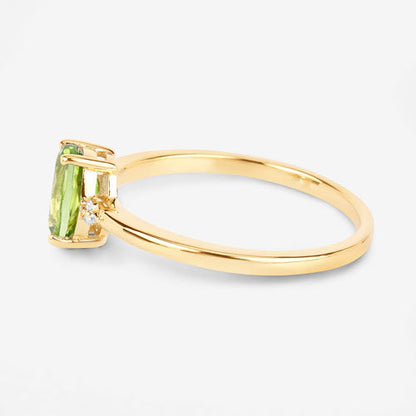 0.85 Carat Genuine Peridot and White Diamond 10K Yellow Gold Ring