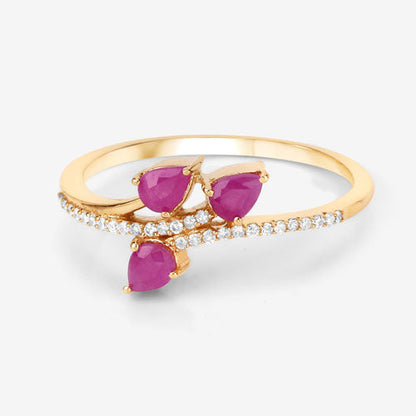 14K Yellow Gold Ruby and Diamond Bypass Ring