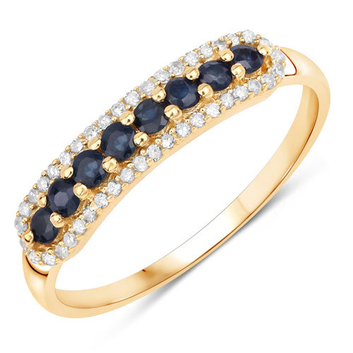 14K Yellow Gold Blue Sapphire and Diamond Eternity Ring