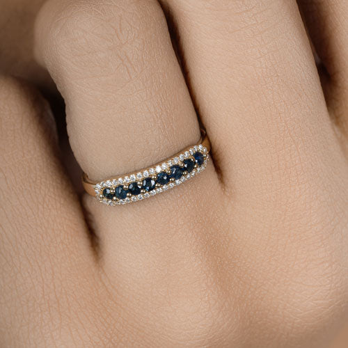 14K Yellow Gold Blue Sapphire and Diamond Eternity Ring