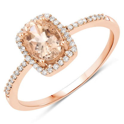 10K Rose Gold 0.70 Carat Oval Morganite and Diamond Halo Ring