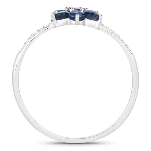 14K White Gold Blue Sapphire and Diamond Floral Ring