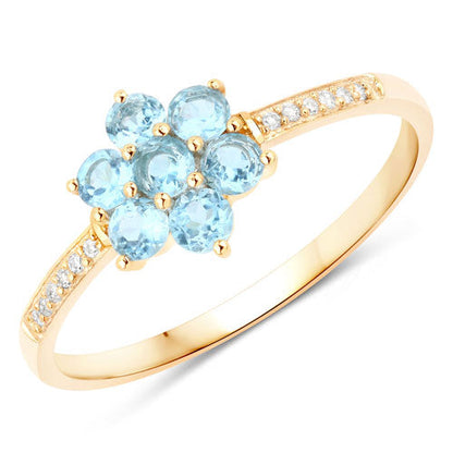 Yellow Gold Swiss Blue Topaz and Diamond Floral Ring