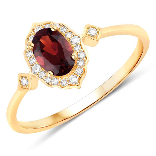 0.59 Carat Genuine Garnet and White Diamond 10K Yellow Gold Ring