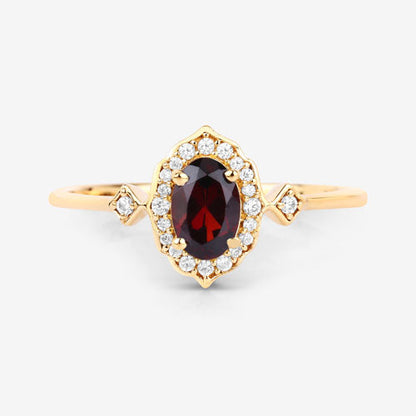 0.59 Carat Genuine Garnet and White Diamond 10K Yellow Gold Ring