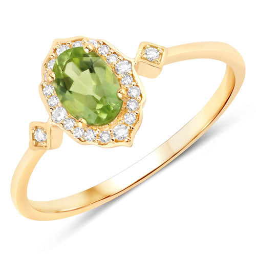 10K Yellow Gold Peridot and Diamond Halo Ring