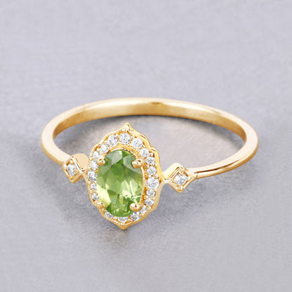 10K Yellow Gold Peridot and Diamond Halo Ring