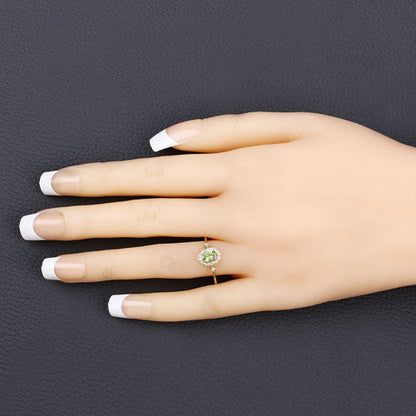 10K Yellow Gold Peridot and Diamond Halo Ring