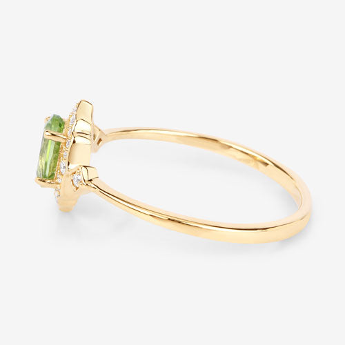 10K Yellow Gold Peridot and Diamond Halo Ring