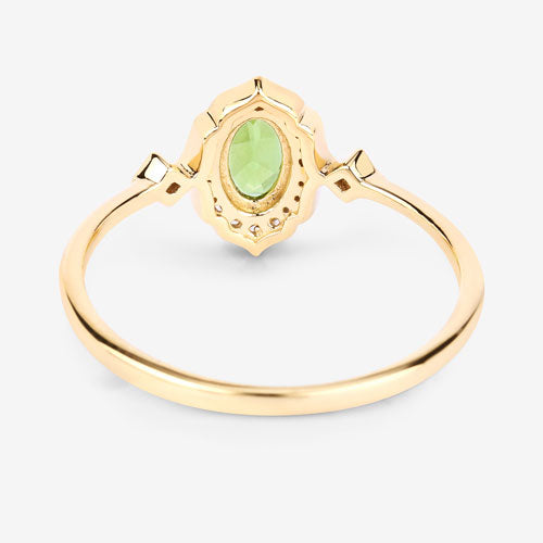 10K Yellow Gold Peridot and Diamond Halo Ring