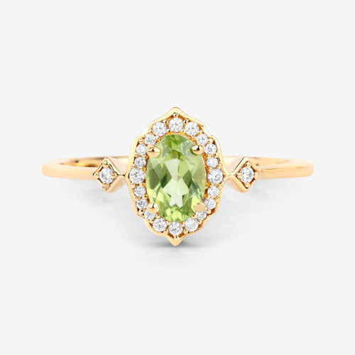 10K Yellow Gold Peridot and Diamond Halo Ring