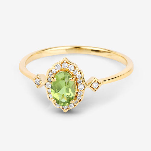 10K Yellow Gold Peridot and Diamond Halo Ring
