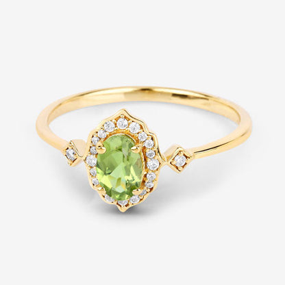 10K Yellow Gold Peridot and Diamond Halo Ring