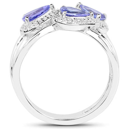 Tanzanite and White Zircon Sterling Silver Ring