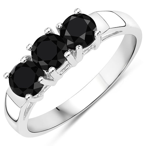 Sterling Silver Black Diamond 3-Stone Ring