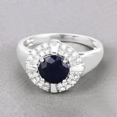 10K White Gold Blue Sapphire and Diamond Halo Ring