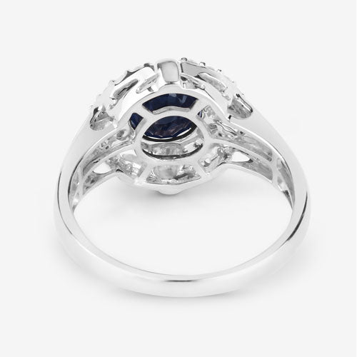 10K White Gold Blue Sapphire and Diamond Halo Ring