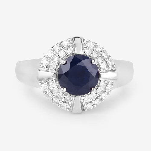 10K White Gold Blue Sapphire and Diamond Halo Ring