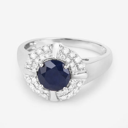 10K White Gold Blue Sapphire and Diamond Halo Ring