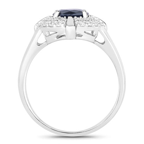 10K White Gold Blue Sapphire and Diamond Halo Ring