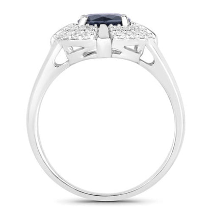 10K White Gold Blue Sapphire and Diamond Halo Ring