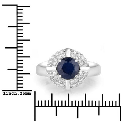 10K White Gold Blue Sapphire and Diamond Halo Ring