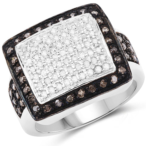.925 Sterling Silver Champagne and White Diamond Cluster Ring