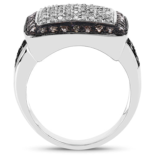 .925 Sterling Silver Champagne and White Diamond Cluster Ring