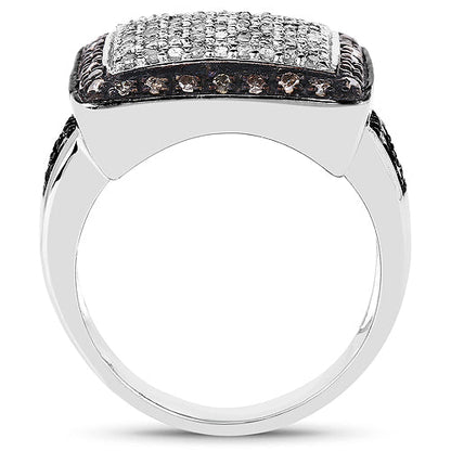 .925 Sterling Silver Champagne and White Diamond Cluster Ring