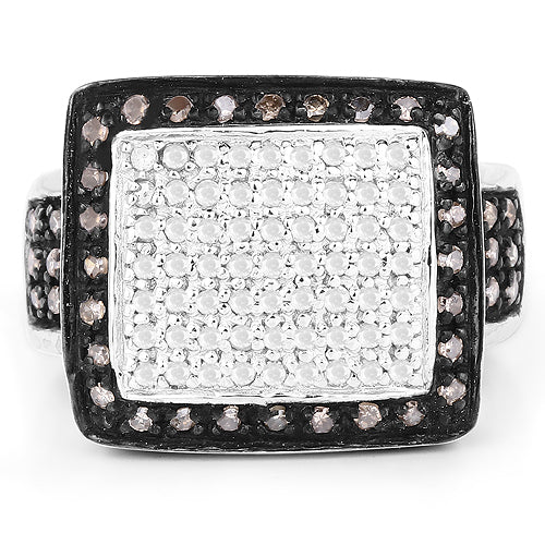 .925 Sterling Silver Champagne and White Diamond Cluster Ring