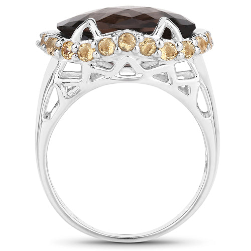 Two Tone Plated Sterling Silver Smoky Quartz & Citrine Ring