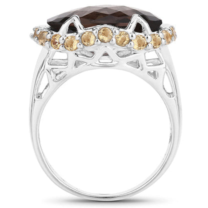 Two Tone Plated Sterling Silver Smoky Quartz & Citrine Ring