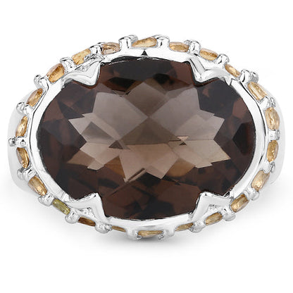 Two Tone Plated Sterling Silver Smoky Quartz & Citrine Ring