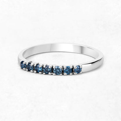 14K White Gold Blue Diamond Band Ring