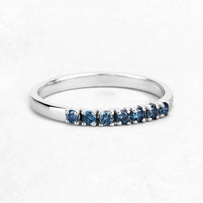 14K White Gold Blue Diamond Band Ring