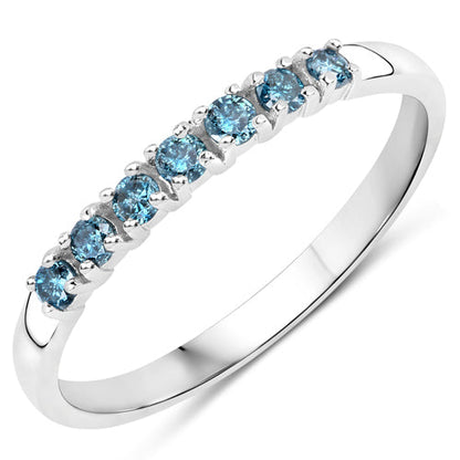 14K White Gold Blue Diamond Band Ring