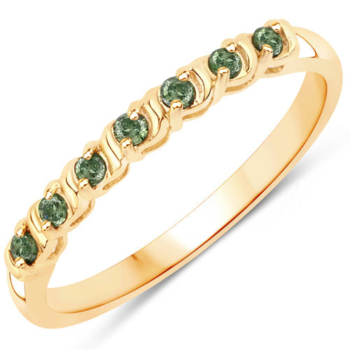 14K Yellow Gold Green Diamond Band Ring