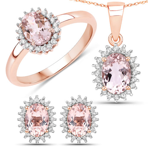 14K Rose Gold Morganite and Diamond Halo Pendant