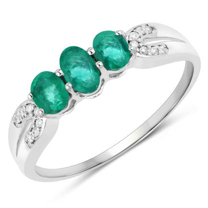 14K White Gold Zambian Emerald and Diamond Ring