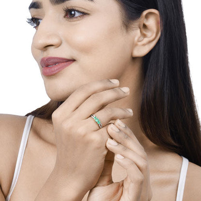 14K White Gold Zambian Emerald and Diamond Ring