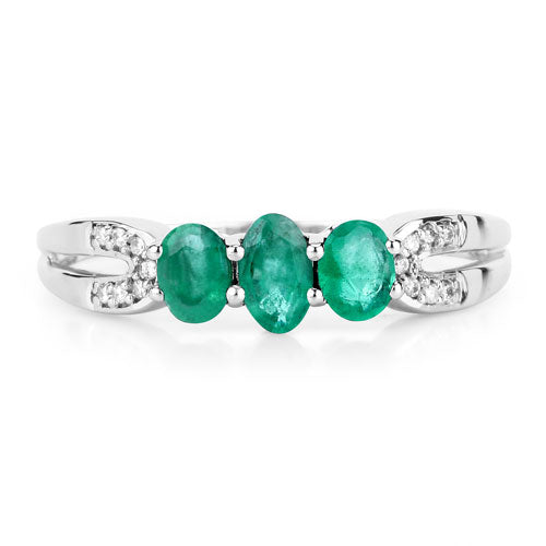 14K White Gold Zambian Emerald and Diamond Ring