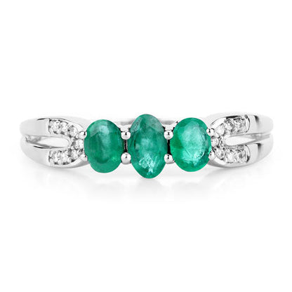 14K White Gold Zambian Emerald and Diamond Ring