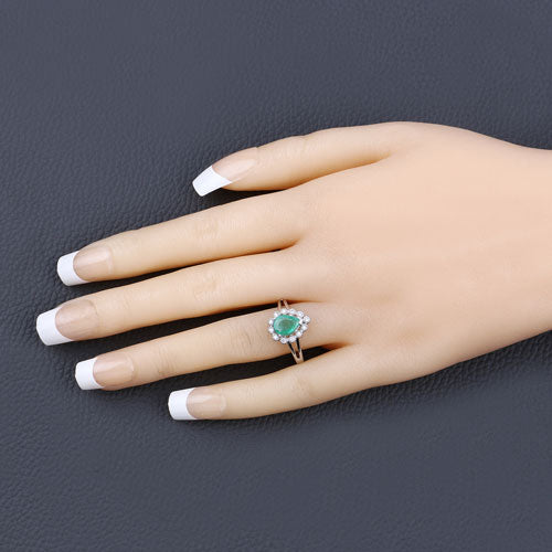 White Gold Zambian Emerald and Diamond Halo Ring