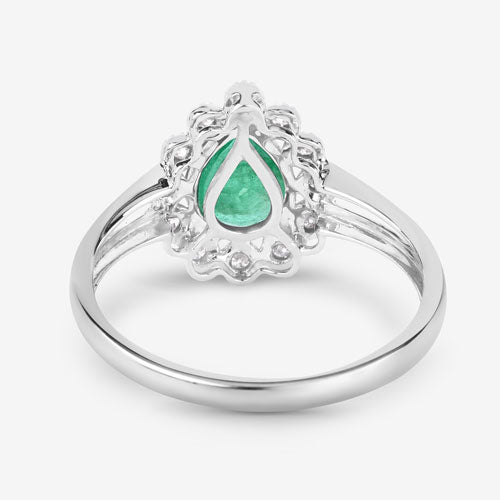White Gold Zambian Emerald and Diamond Halo Ring